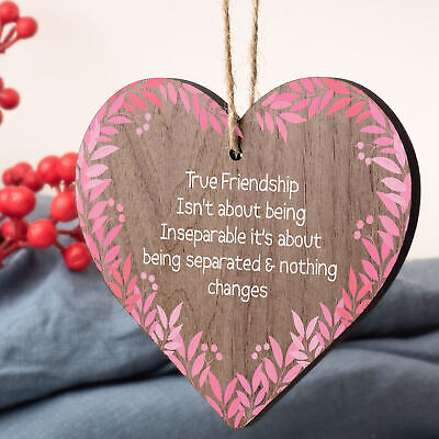 True Friendship Gift Best Friend Sign Handmade Wood Heart Chic Plaque Birthday