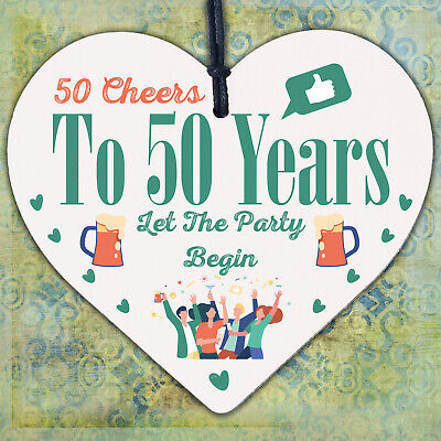 50th Birthday 50 Cheers To 50 Years Funny Wooden Heart Sign Gift For Him Her