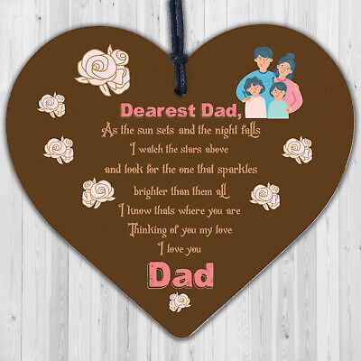 Dad Memorial Plaque Birthday Christmas Tree Decoration Wooden Heart Bauble Gift