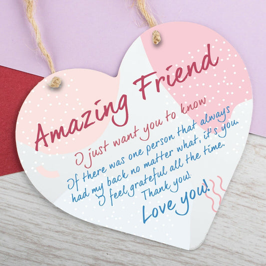 Best Friend Gift Heart Thank you Hanging Sign Friendship Gifts Plaque