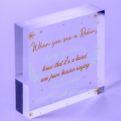 Robins Are Loved Ones From Heaven Hanging Wooden Heart Plaque Memorial Sign