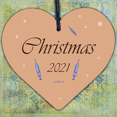 Christmas 2021 Bauble Tree Decoration Wooden Heart Xmas Tree Hanging Bauble