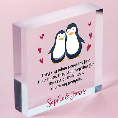 Personalised Penguin Couple Gifts for Her Him Girlfriend Boyfriend Wife Husband