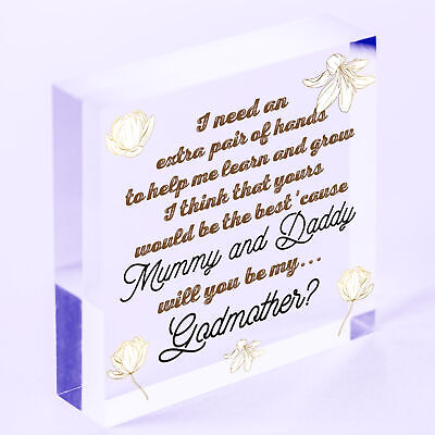 Will You Be My Godmother Heart Plaque Goddaughter Godson Christening Asking Gift