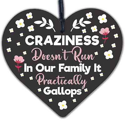 Craziness Gallops In Our Family Wooden Hanging Heart Novelty Families Plaque