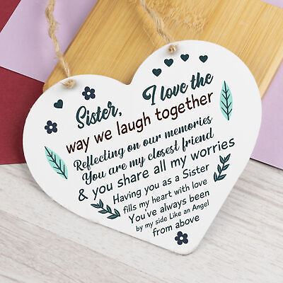 SISTER GIFTS Wood Heart Thank You Keepsake Love Plaque Best Friend Gift For Her