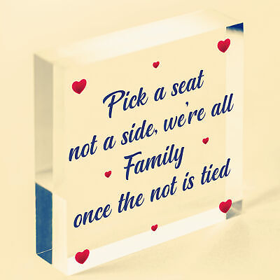 Pick A Seat We're All Family Cute Hanging Wedding Day Message Plaque Decor Sign