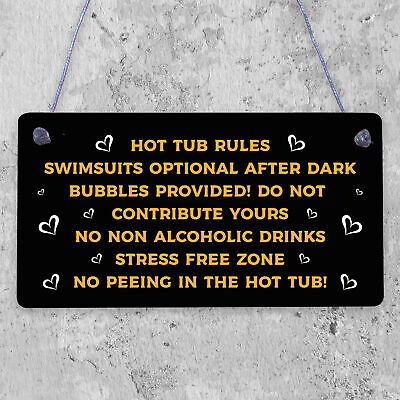 Chalkboard Hot Tub Rules Hanging Plaque Summer House Garden Sign Gift