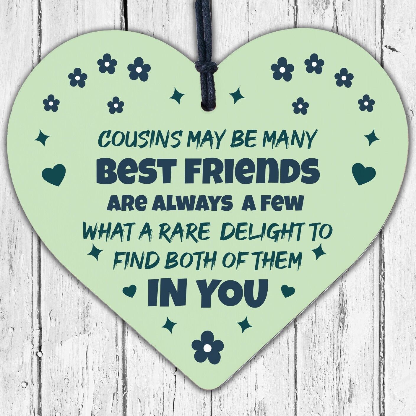 Best Friend Cousin Gift Wooden Heart Keepsake Chic Sign Thank You Family Plaque