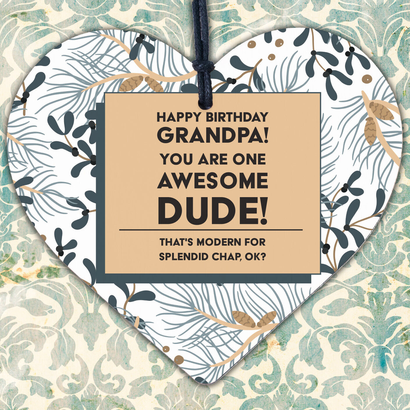 Awesome Dude Funny Happy Birthday Wooden Heart Grandad Grandpa Gifts For Him