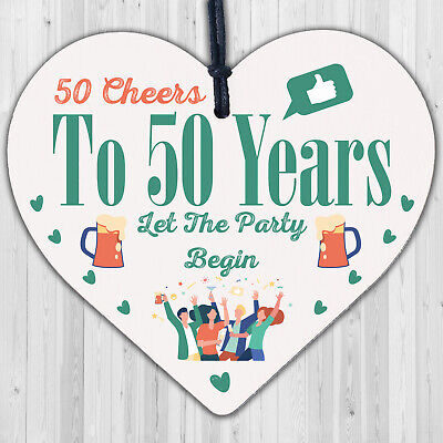 50th Birthday 50 Cheers To 50 Years Funny Wooden Heart Sign Gift For Him Her