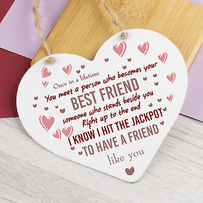 Best Friend Birthday Gifts Thank You Wooden Hanging Heart Friendship Plaque Sign