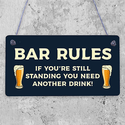 Bar Rules Still Standing Alcohol Beer Pub Plaque Funny Man Cave Sign Wall Gift