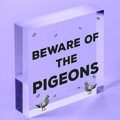 Beware Of The Pigeons Novelty Wooden Hanging Shabby Chic Plaque Bird Sign Gift