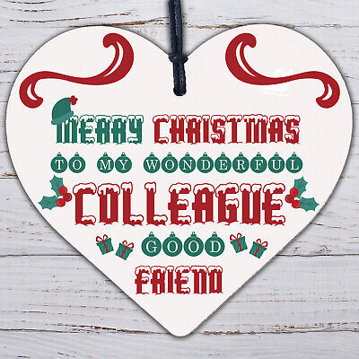 Christmas Colleague Friendship Gifts Secret Santa Wooden Heart Sign Decoration