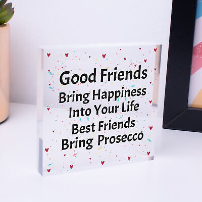 Best Friends Bring Prosecco Wooden Hanging Heart Plaque Novelty Alcohol Sign New