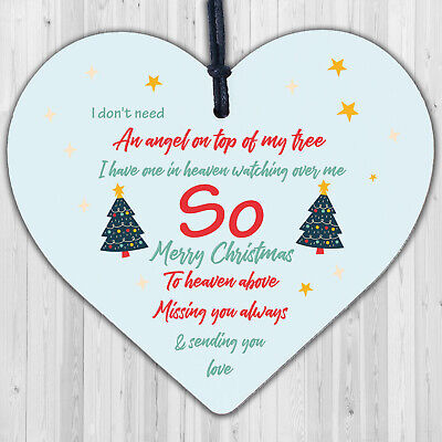 Christmas Memorial Decoration Hanging Wooden Heart Memorial Plaque For Mum Dad