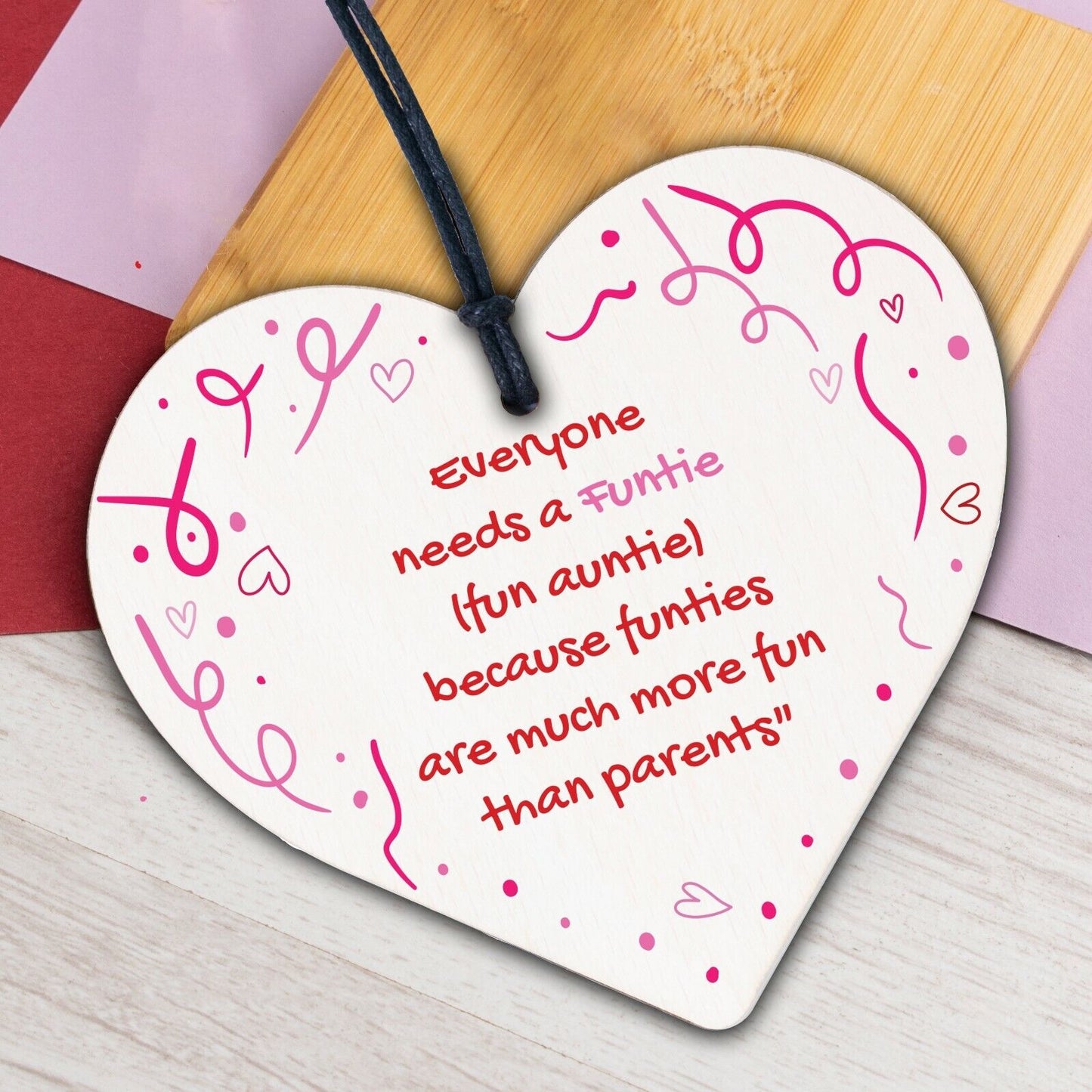 Auntie Gift Novelty Funtie Wood Heart Funny Auntie Gift From Niece Nephew Plaque