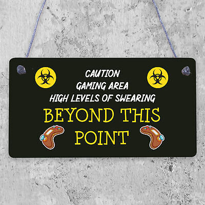 Caution Gaming Area Gamer Gift For Son Brother Man Cave Bedroom Door Sign Decor