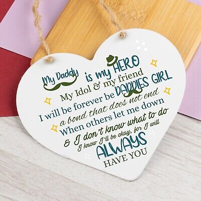 Daddies Girl Daddy Dad Gift Wooden Heart Fathers Day Gift For Him From Daughter