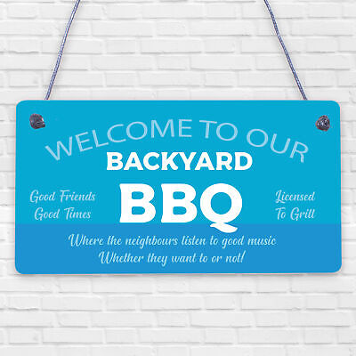 BBQ Welcome Sign Novelty Backyard BBQ Barbecue Garden Wooden Plaques Signs