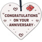 Congratulations On Your Anniversary Wooden Hanging Heart Plaque Love Gift Sign