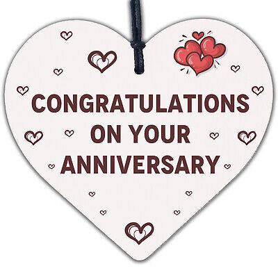 Congratulations On Your Anniversary Wooden Hanging Heart Plaque Love Gift Sign