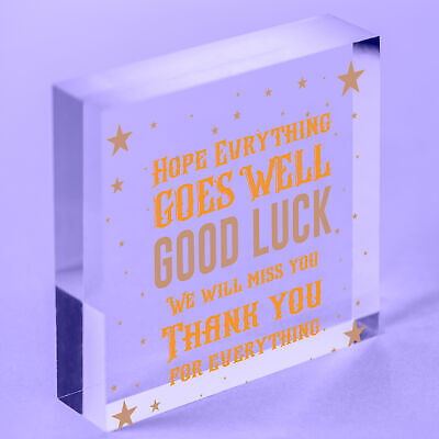 Good Luck Colleague Friend Teacher Work New Job Gift Engraved Wood Sign Present