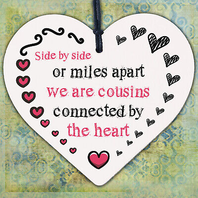 Cousin Birthday Gift Wooden Heart Chic Plaque Keepsake Family Friendship Sign