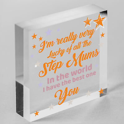 STEP MUM Thank You Gift Wood Heart Mum Mummy Christmas Birthday Son Daughter