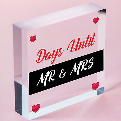 Wedding Countdown Days Until Mr & Mrs Wooden Plaque Chalkboard Engagement Gift