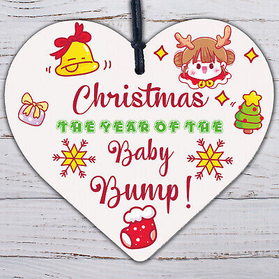 Christmas Baby Bump Gifts Wood Heart Bauble Mum Dad To Be Newborn Bauble