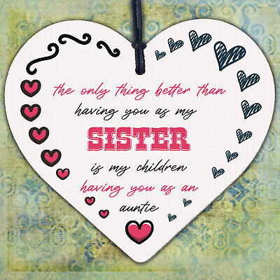 SISTER Children Having You As Auntie Gift Wooden Hanging Heart Aunt Sign Wedding