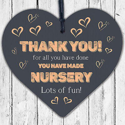 Thank You Nursery Teacher Gift Wooden Heart Sign Preschool Leaving Present