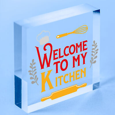 Welcome My Kitchen Plaque House Door Wall Sign Mum Dad Nan Grandad Birthday Gift