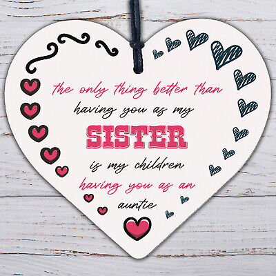 SISTER Children Having You As Auntie Gift Wooden Hanging Heart Aunt Sign Wedding