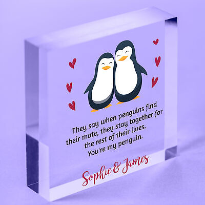 Personalised Penguin Couple Gifts for Her Him Girlfriend Boyfriend Wife Husband