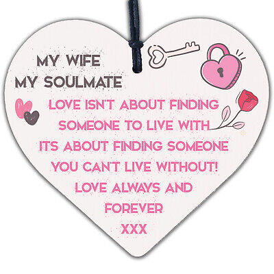 Soulmate Gift For Wife Wood Heart Anniversary Gift For Wife Love Gift For Her