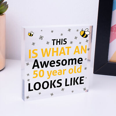 AWESOME 50 Year Old Funny 50th Birthday Gift 50th Birthday Card Wooden Heart