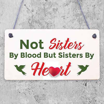 Sisters By Heart Shabby Chic Wooden Hanging Plaque Best Friends Gift Friend Sign