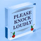 Please Knock Loudly Hanging Door Sign Plastic Contempary Wall Decorative Plaque