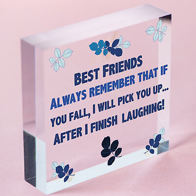 Best Friends Finish Fall Laughing Novelty Wooden Hanging Heart Friendship Plaque