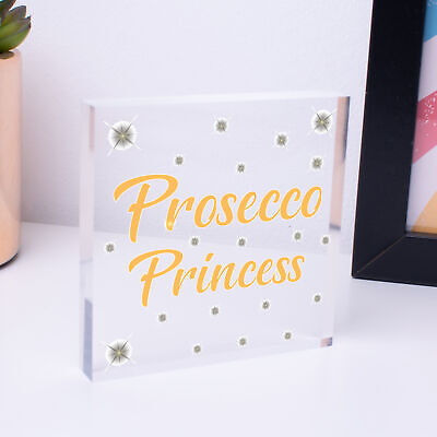 Prosecco Princess Wooden Hanging Heart Alcohol Joke Sign Bottle Topper Plaque