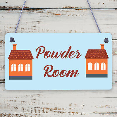 Powder Room Vintage Shabby French Chic Bathroom Hanging Plaque Friend Gift Sign