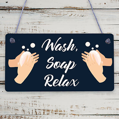 Bathroom Sign Relax Toilet Loo Hanging Wall Door Modern Shabby Chic Plaque Gift