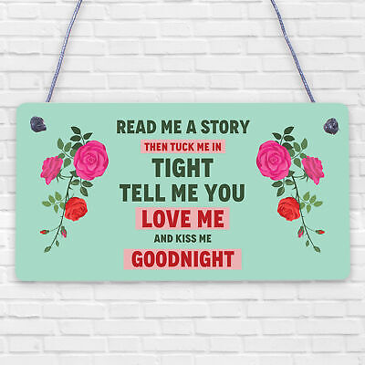 Read Me A Story Kiss Me Goodnight Wooden Hanging Plaque Bedroom Door Decor Sign