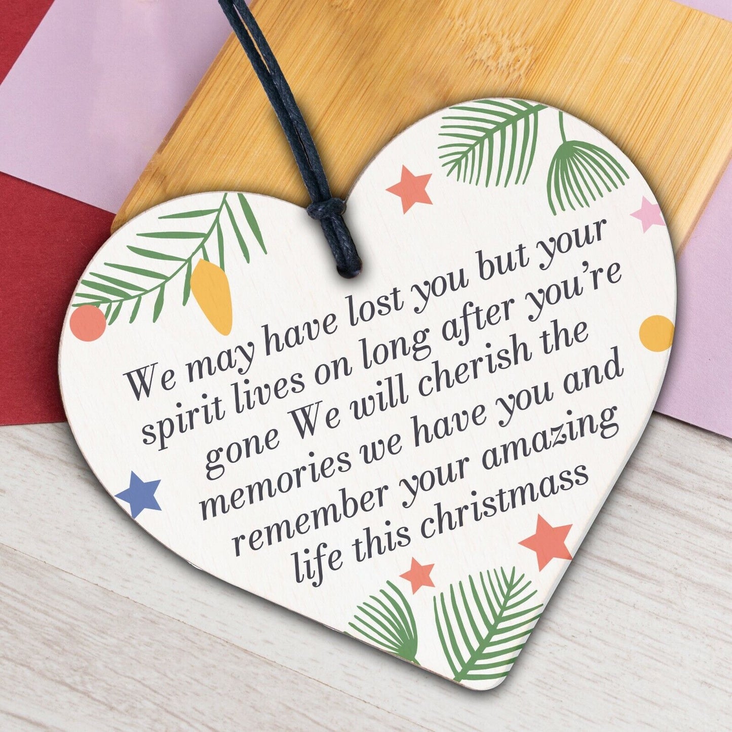 Christmas Memorial Decoration Bauble Wooden Heart Sign Rememberance Keepsake