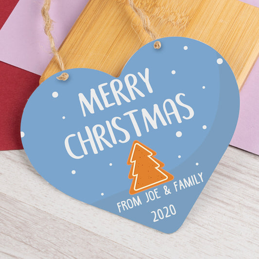 Personalised Merry Christmas Heart Hanging Sign Christmas Decoration Gift