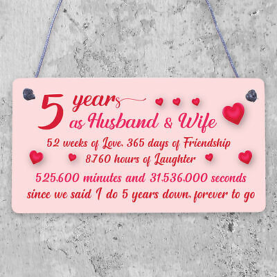 5th Wood Anniversary Card Plaque Five Year Anniversary Gift For Her Gift For Men