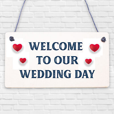 Welcome To Our Wedding Day Hanging Decor Plaque Guest Entrance Greeting Sign